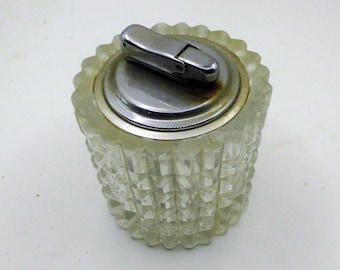 Vintage MCM Cut Crystal Silver CHrome Tabletop Lighter
