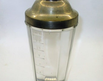 Vintage MCM Hazel Atlas Glass & Stainless Steel Cocktail Shaker Drink Mixer Glass