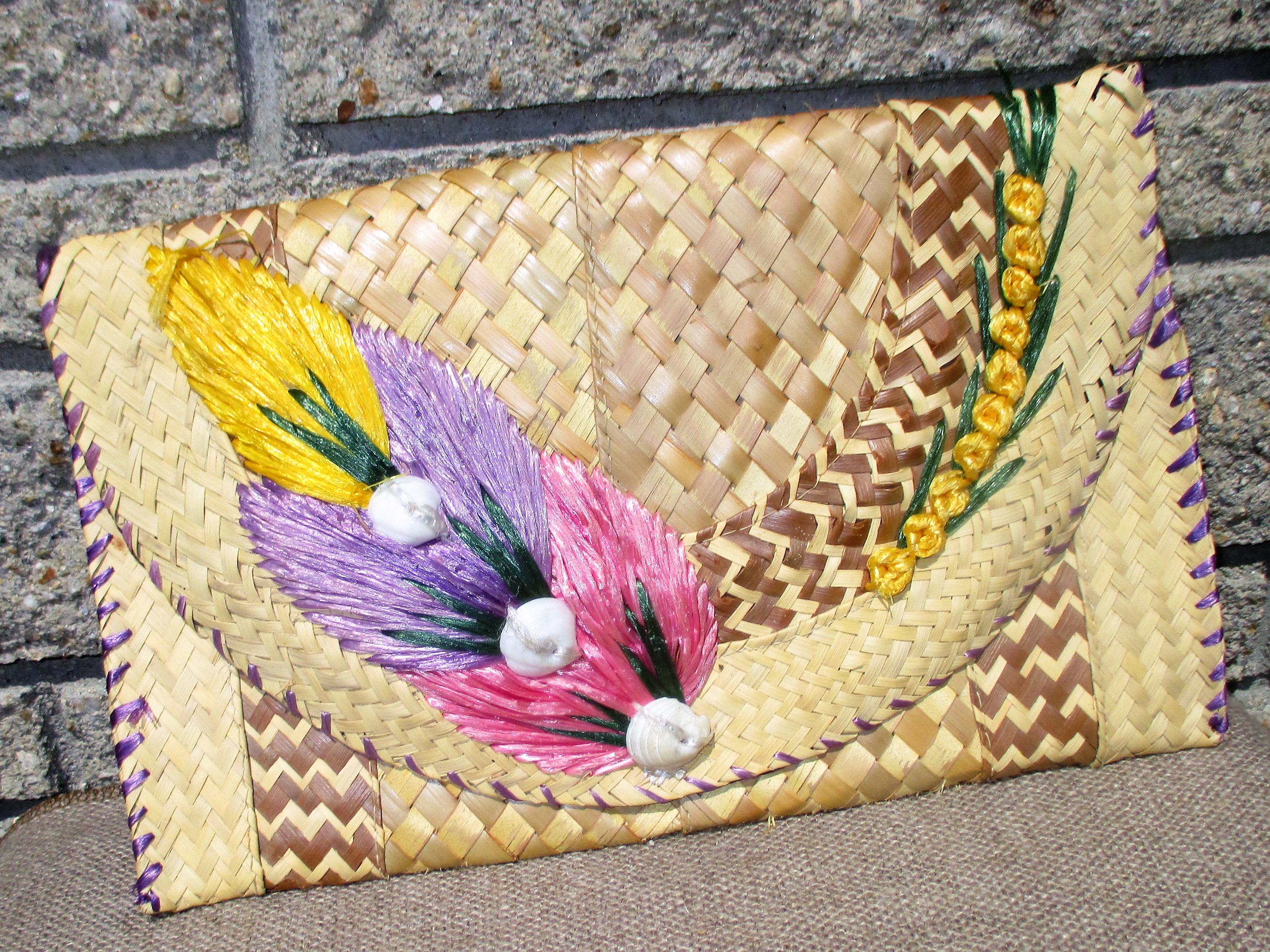 Vintage Floral Straw Raffia Woven Envelope Clutch Handbag - Etsy