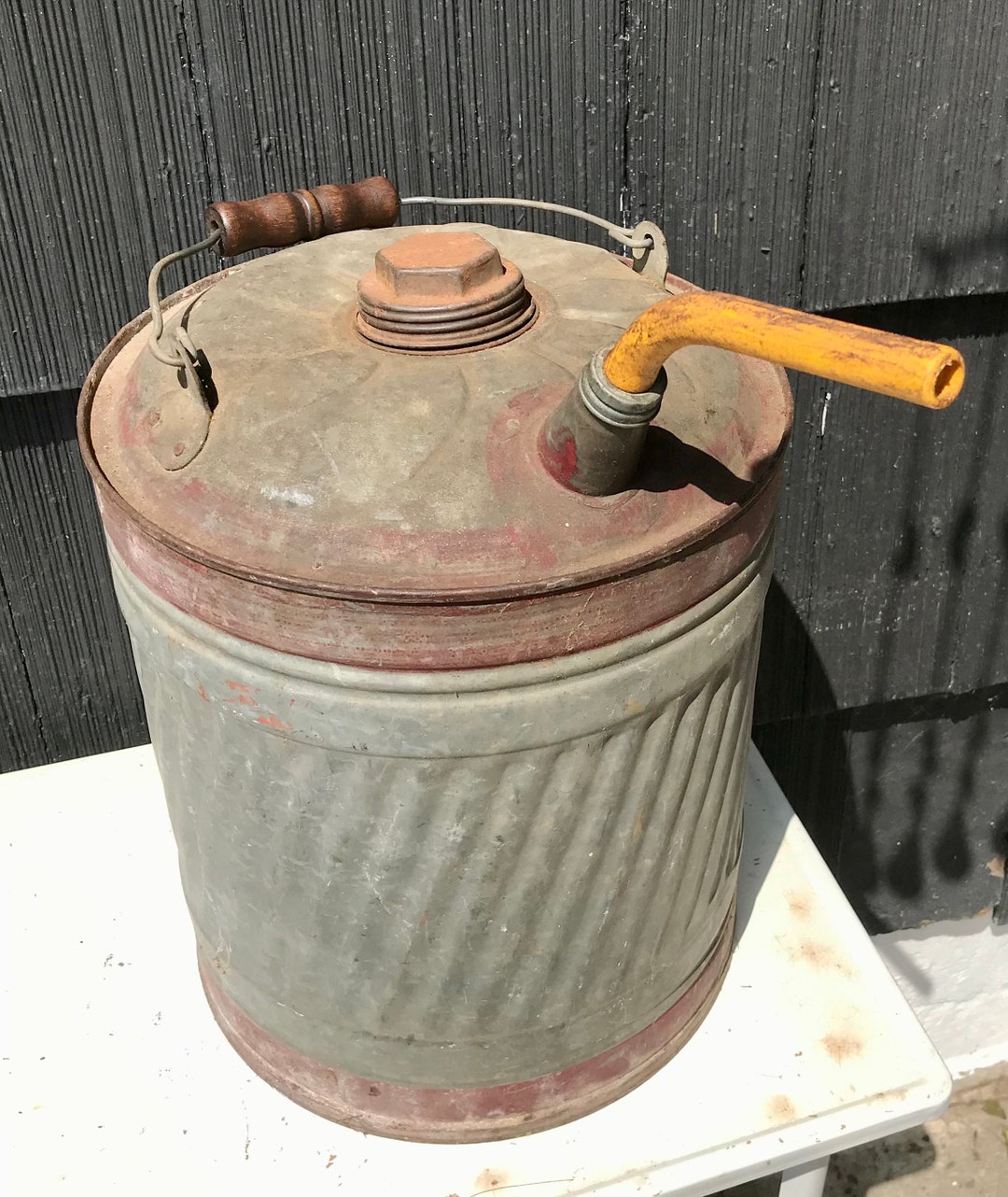 Vintage Galvanized Metal 5 Gallon Gasoline Can Gas Canister - Etsy
