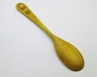 Antique Carved Bone Spice, Condiment or Baby Spoon Germany Edelweiss