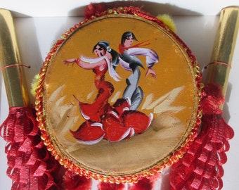 Vintage Handpainted Spainish Matador Bullfighter Flamenco Tambourine Castanets Badilleras Souvenir