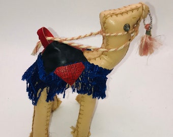 Vintage Stuffed Leather Middle East Souvenir Camels Folk Art