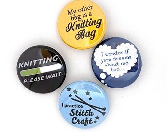 Knitting Please Wait Pin Set, Knitting Puns, Gift for Knitter, 1 inch buttons