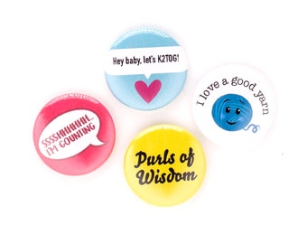 Knitting Puns Pin Set, 1 inch Pin Back Buttons, Purls of Wisdom, Knitting Badges, Set of 4