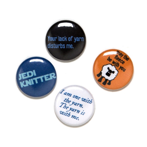 Jedi Knitting Pin Set, 1 inch Pin Back Buttons, Space Knitter, Knitting Dark Side, Set of 4