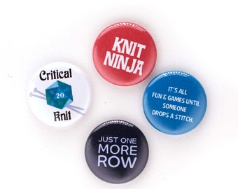 Knit Ninja Button Set, 1 inch Pin Back Badges, Knitting Pin Set, Knitting Puns, Gift for Knitter, Snarky Knitter, Set of 4