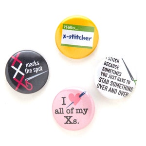 Cross Stitch Pins Set, Embroidery Badges, 1 inch Pin Back Button, Mini Badge Set, X Marks the Spot