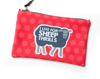 Sheep Thrills Knitting Tool Bag, Notions Pouch, Felting Tools Storage, Small Sheep Project Bag, Knitting Puns