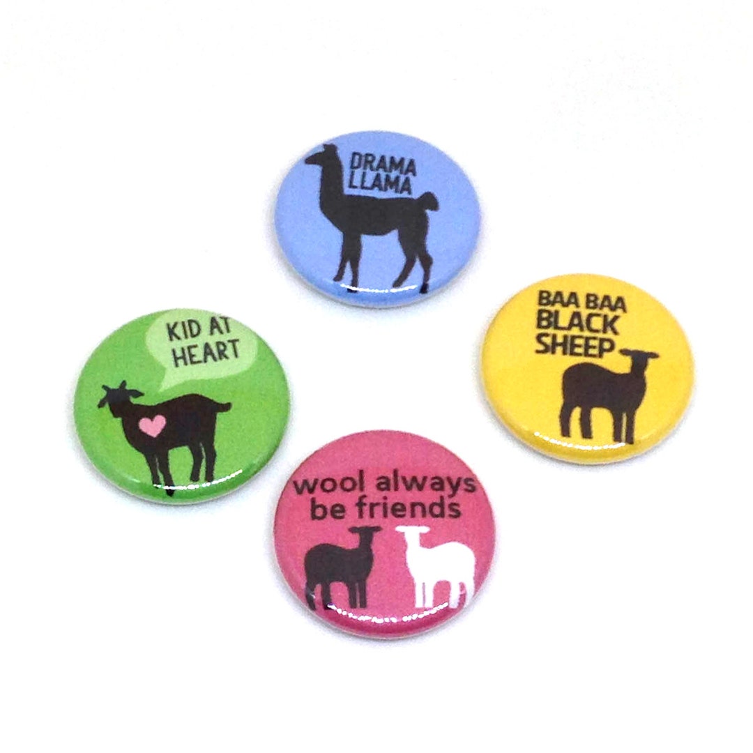 Llama and Sheep Pin Set, 1 Inch Pin Back Buttons, Gift for Knitter or ...