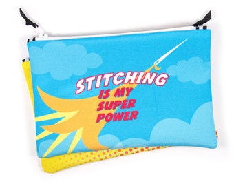 Super Power Embroidery Notions Bag, Sewing Tool Storage, Recycled Canvas Craft Bag