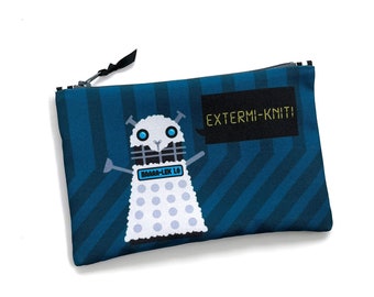 Extermiknit Zipper Bag, Sci Fi Parody, BaaLek Robot Sheep, Knitting Notions Bag, Sock Project Bag, Eco Friendly Storage