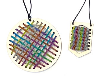 Weaving Loom Pendant Kit, Woven Jewelry, Weaving Craft Kit, Makes 2