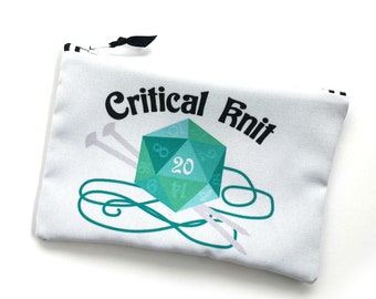 Critical Knit, D20 Knitting Geek Project Bag, Craft Tool Storage