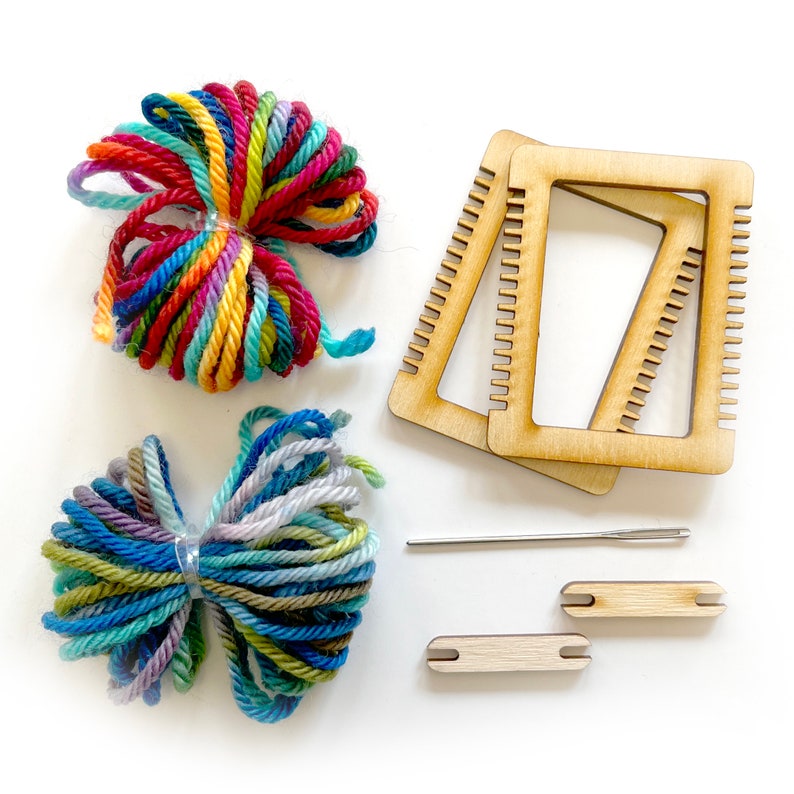 Mini Weaving Loom Kit, Makes 2, Miniature Craft Kit, Tiny Weaving Loom, Ornament Craft Kit, DIY Weaving Loom image 1