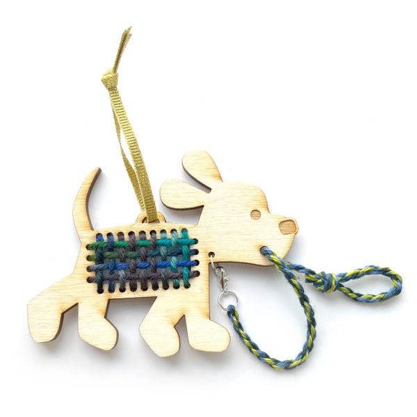 Puppy in a Sweater Woven Ornament Kit, Dog Ornament, DIY Craft Kit, Walk the Dog, New Puppy, Weaving Loom