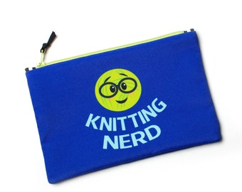 Knitting Nerd Tool Bag, Knitters Notions Pouch, Sock Project Bag, Yarn Ball Emoji, Reusable Project Bag