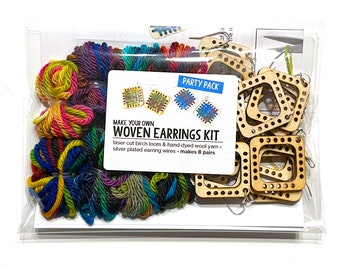 Mini Woven Earring Kit, Makes 8 Pairs, Party Project Pack, Bulk Pack Kit, Weaving Craft Kit, Tiny Weaving Looms, Family Pack