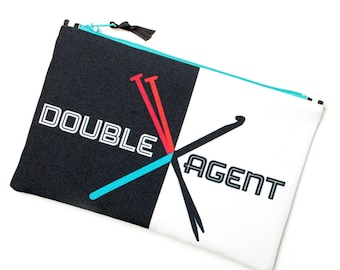 Knitting Tool Bag, Crochet Notions Pouch, Double Agent Knitter, Knitting Pun, Craft Storage Case, Knitting Carryall