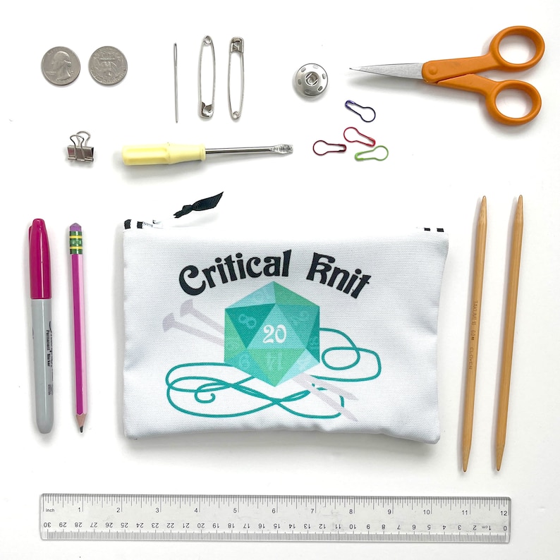 Critical Knit, D20 Knitting Geek Project Bag, Craft Tool Storage image 2