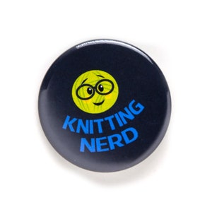 Knitting Nerd Pin, Yarn Ball Emoji, Pin Back Button, 2.25 inch, Knitting Pun, Knitter Badge, Stocking Stuffer