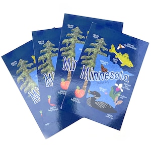 Cartes postales d'artiste, jeu de cartes postales du Minnesota, lot de 4, symboles d'États, chausson de dame, huard
