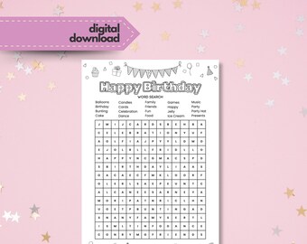 Wortsuche zum Thema „Alles Gute zum Geburtstag“ zum Ausdrucken, sofortiger Download