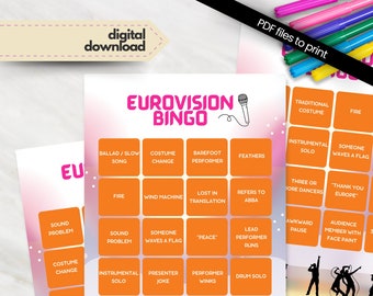 Eurovision Bingo Game Printable, 8 Player Cards, Printable Eurovision Game, Eurovision Game Night, Song Contest Bingo, Instant Download