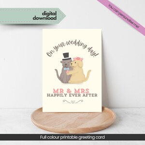 Tarjeta de boda con perro, plantilla editable, descarga instantánea