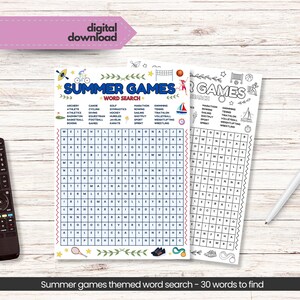 Printable Summer Sports Word Search Instant Download PDF