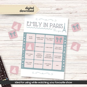 Cartões de bingo Emily em Paris para imprimir para festas e assistir, download instantâneo