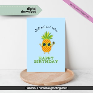 Chill Pineapple Geburtstagskarte mit Sonnenbrille, Instant Download
