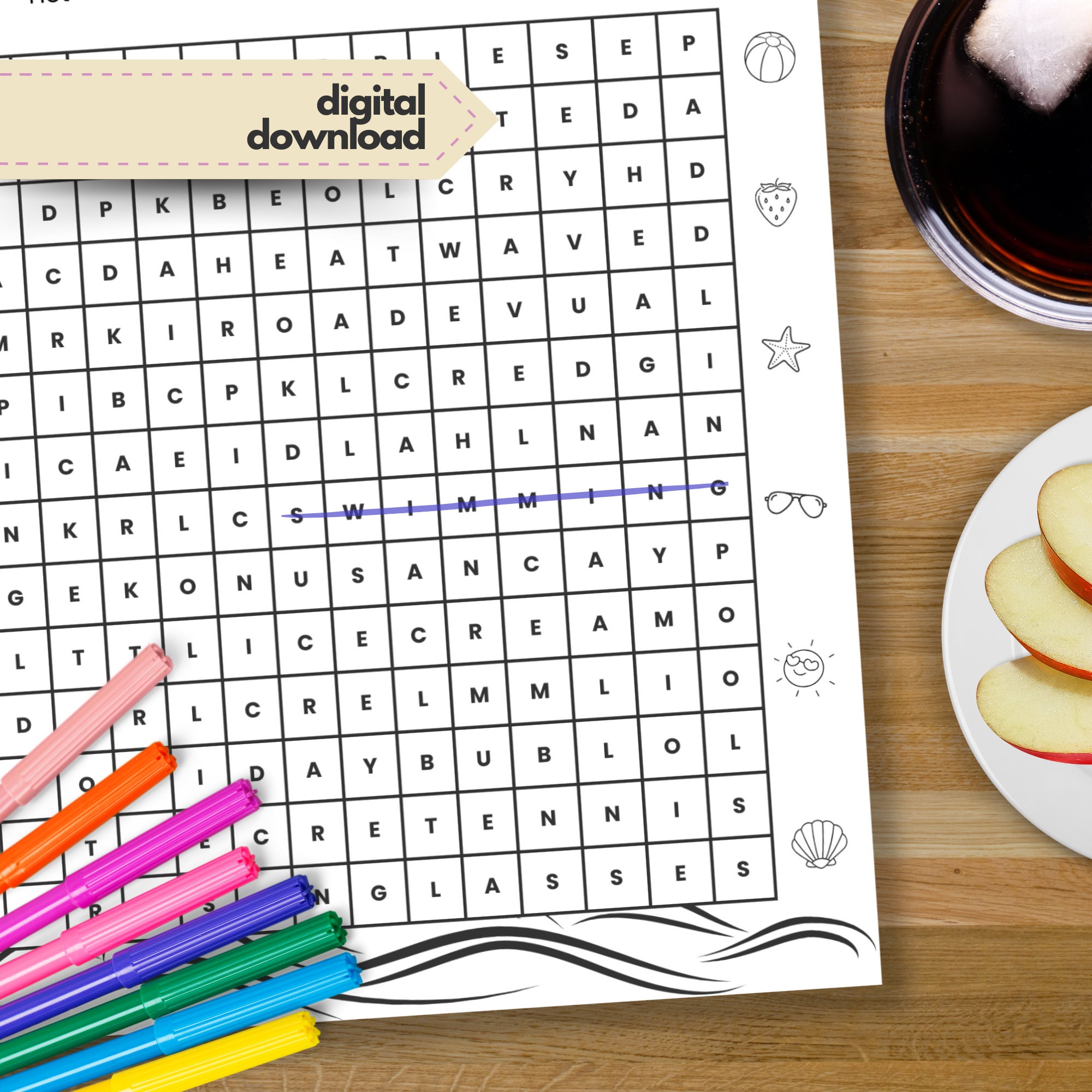 Printable Summer Activity Word Search Puzzle for Kids - Instant ...