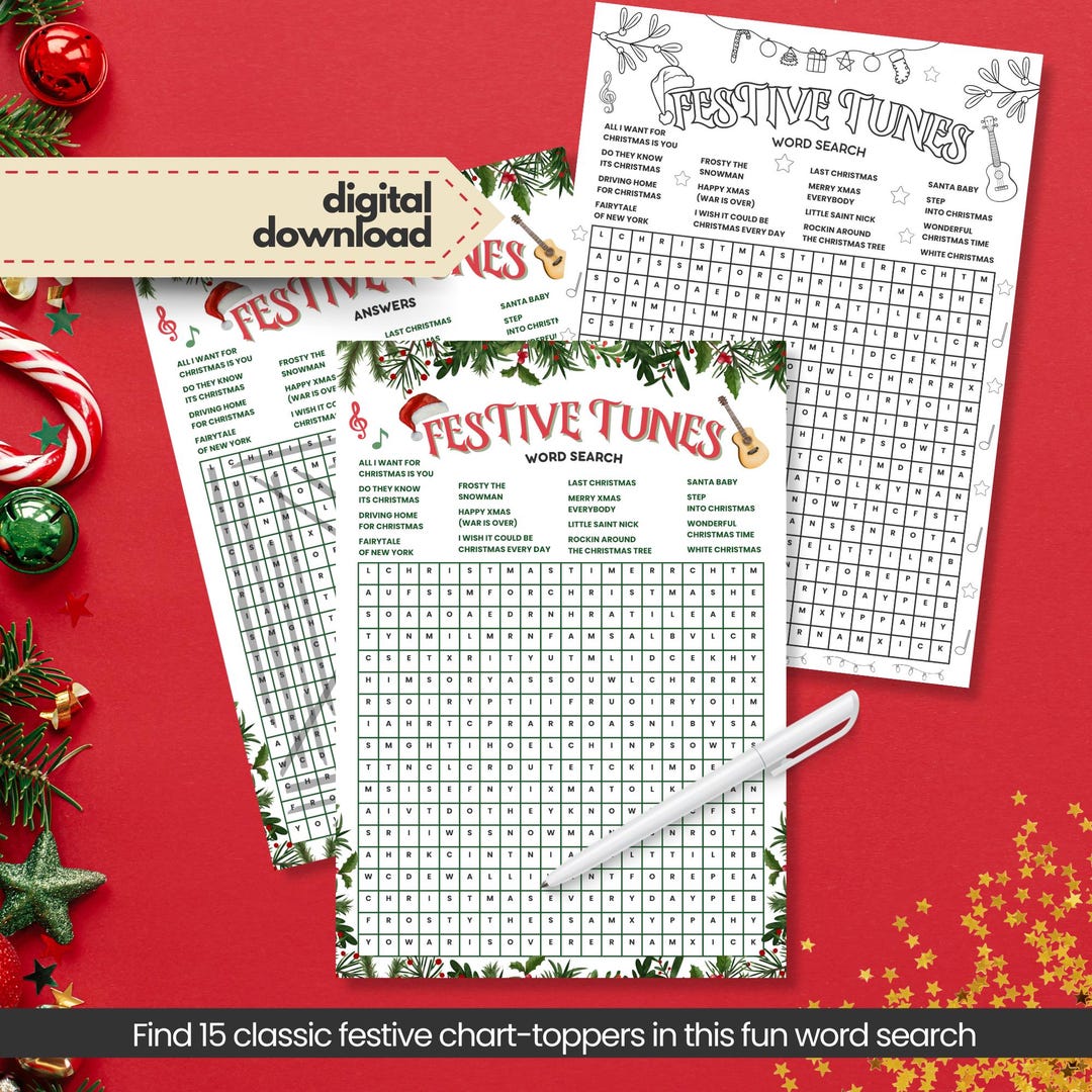 Festive Christmas Hits Word Search Printable, Instant Download Activity ...