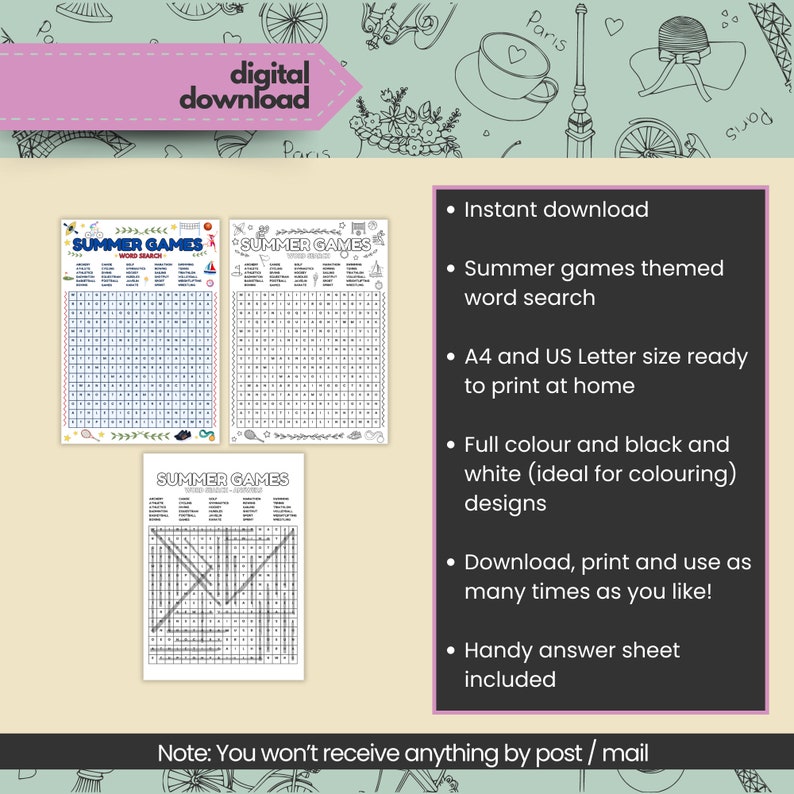 Printable Summer Sports Word Search Instant Download PDF - Etsy