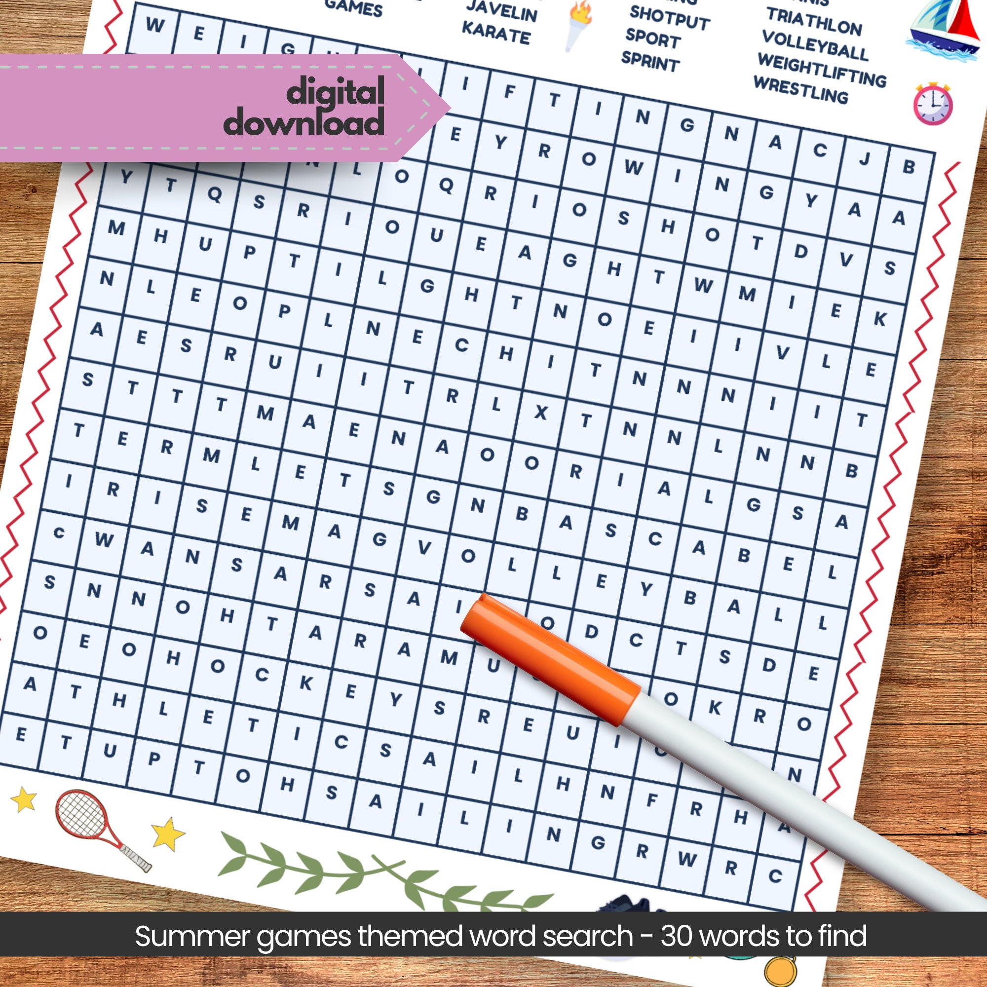 Printable Summer Sports Word Search Instant Download PDF - Etsy