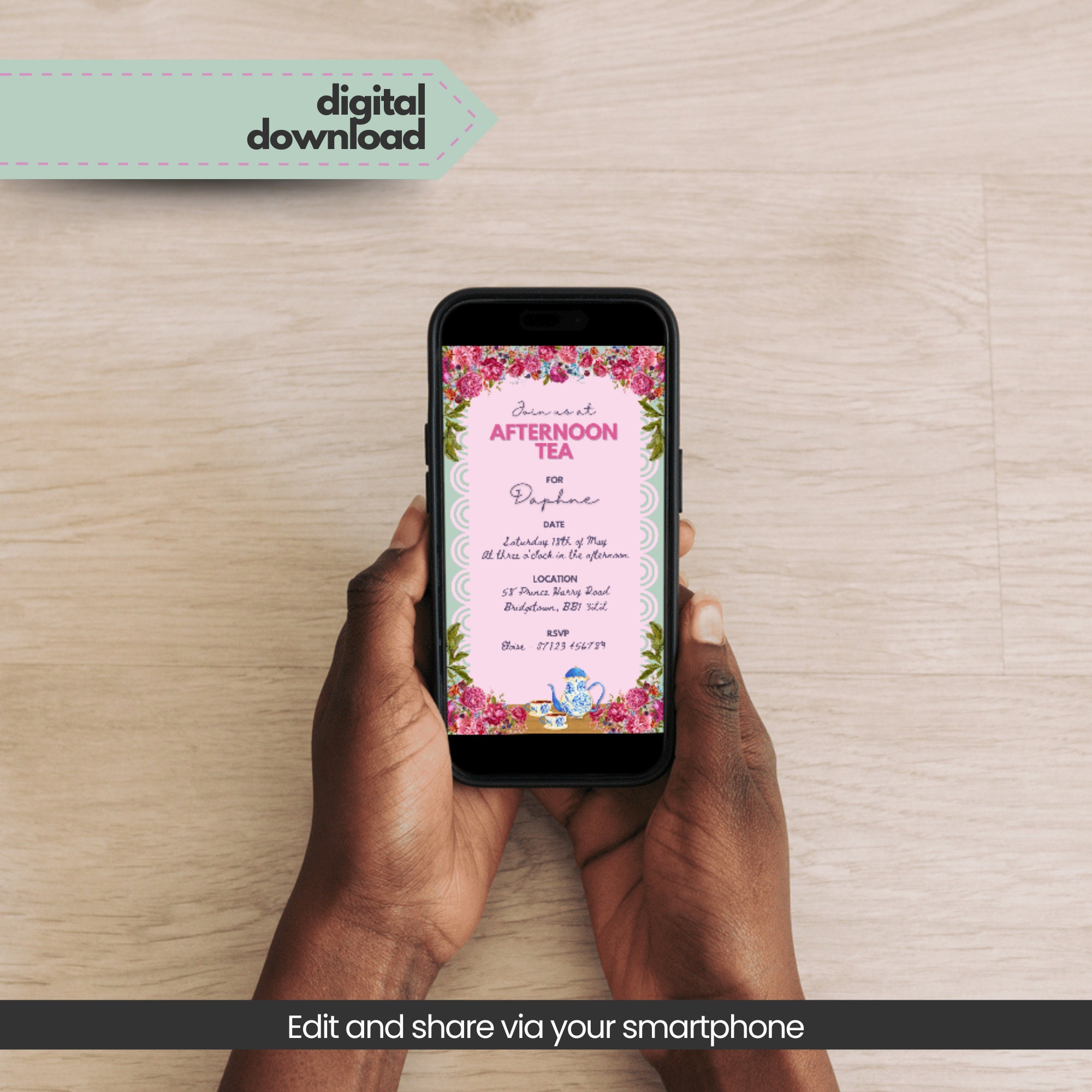 Bridgerton Printable Invitation Template, Editable Floral Invitation