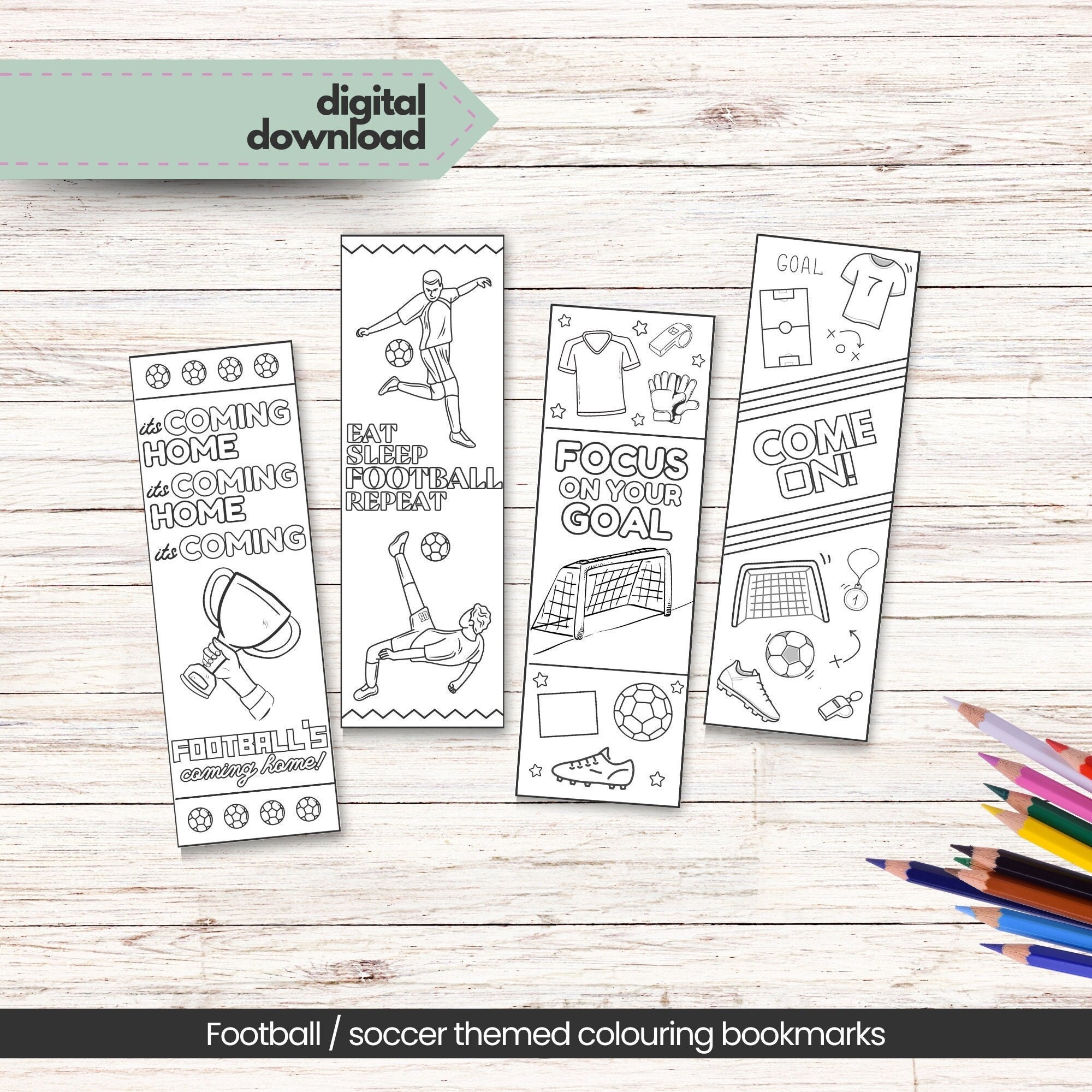 Football Printable Bookmarks, Soccer Colouring Bookmarks to Print