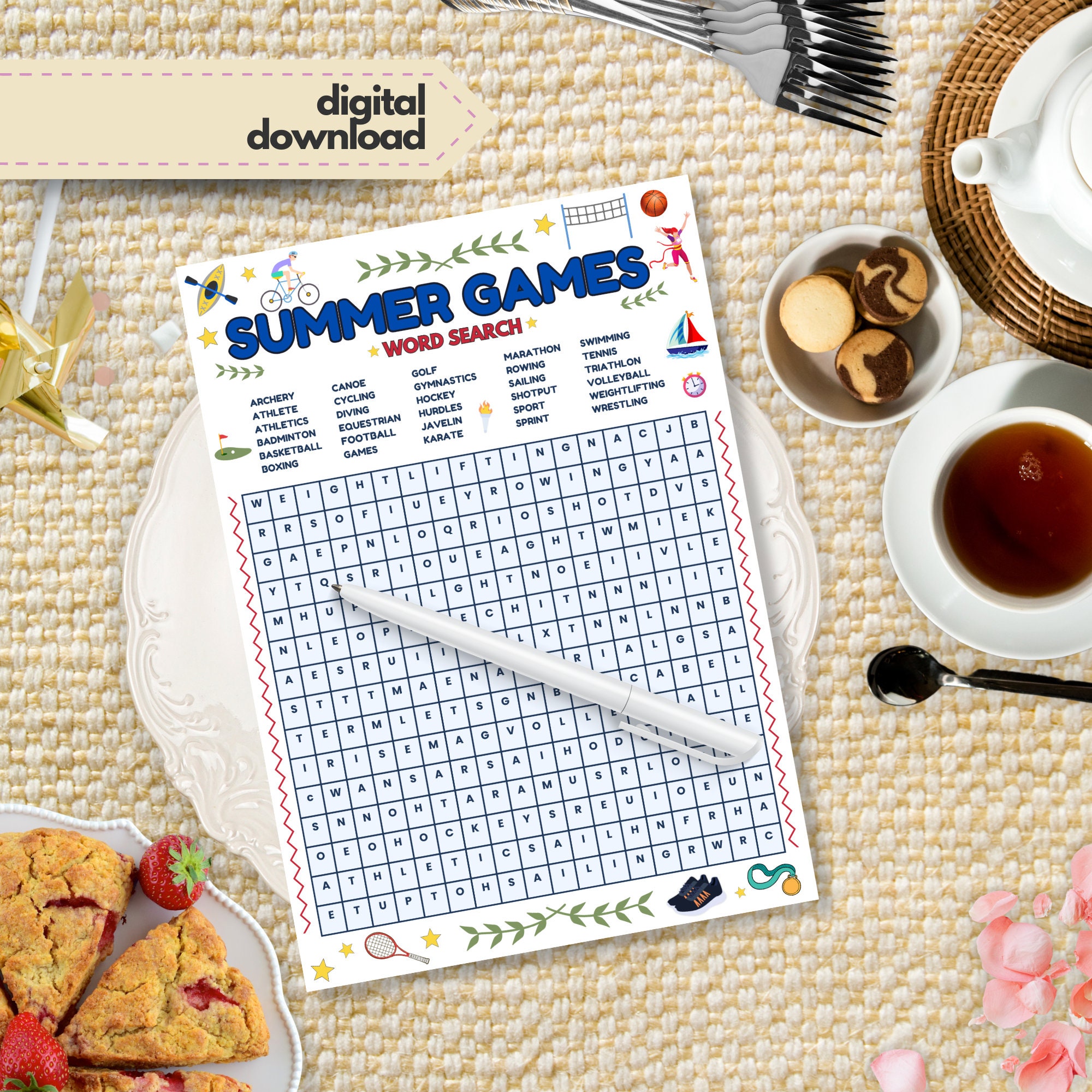 Printable Summer Sports Word Search Instant Download PDF - Etsy