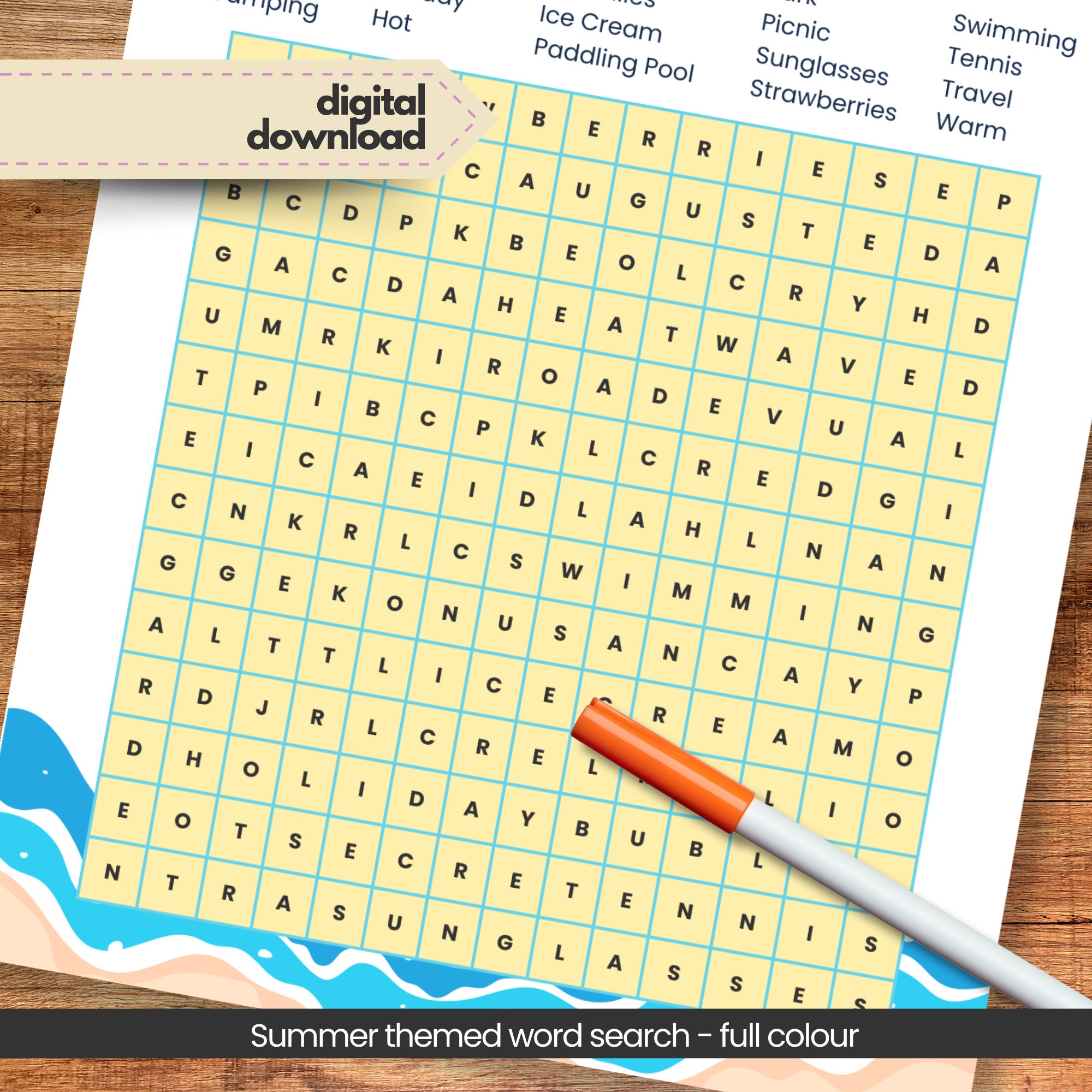 Printable Summer Activity Word Search Puzzle for Kids - Instant ...