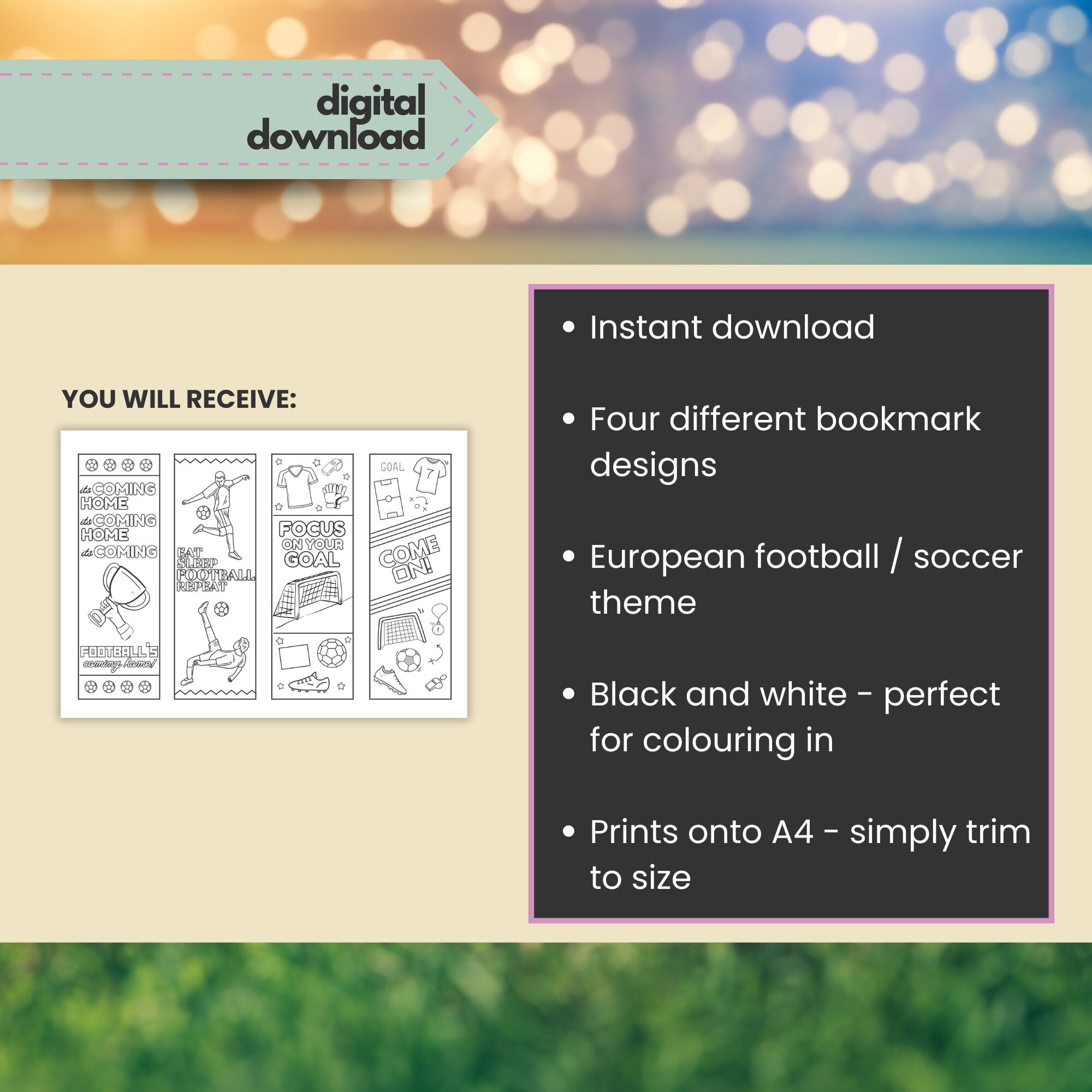 Football Printable Bookmarks, Soccer Colouring Bookmarks to Print