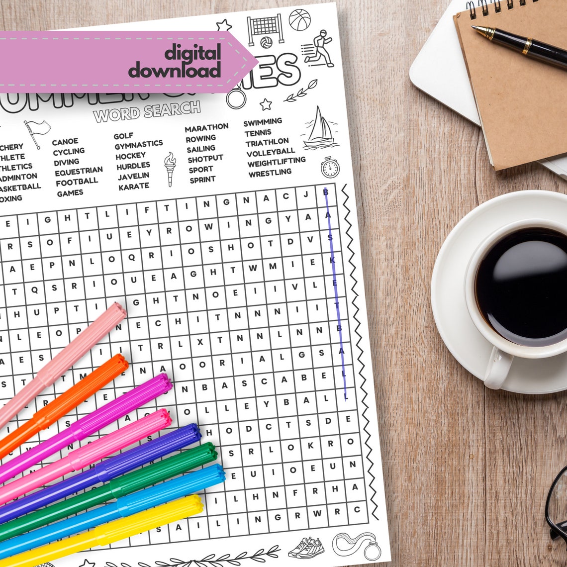 Printable Summer Sports Word Search Instant Download PDF - Etsy Canada