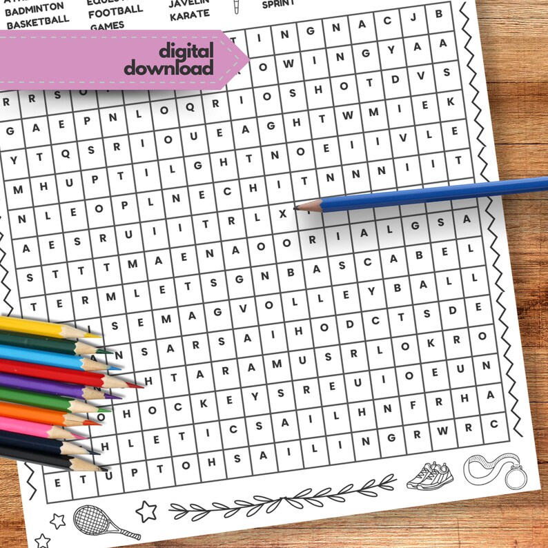 Printable Summer Sports Word Search Instant Download PDF - Etsy