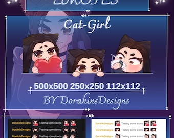 Cat-girl Nekomimi Emote Pack Bundle Cute HD Quality Kawaii Aesthetic Chibi 500x500 250x250 112x112 Stream Twitch Discord YouTube