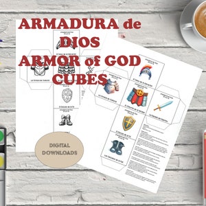 Cubo de historias para colorear de la armadura de Dios DESCARGA INSTANTÁNEA Lección bíblica para niños ESPAÑOL Actividades de la escuela dominical para la educación en el hogar Actividades cristianas para niños
