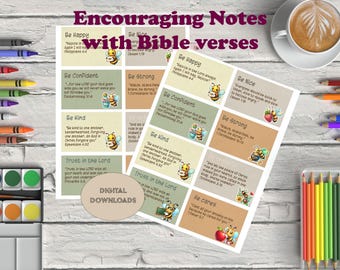 Encouraging Bible Verse INSTANT DOWNLOAD  Lunch Notes  Printable Lunch Box Notes for Kids school homeschool Christian Kids