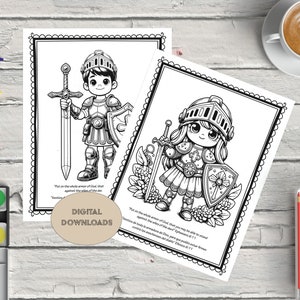 Armor of God INSTANT DOWNLOAD  coloring pages English Spanish poster Homeschool Sunday school activities Christian Kids Bible lesson