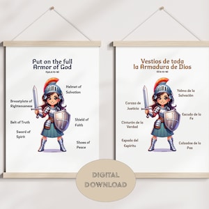 Mom's edition Armor of God poster gift for mom Spanish English Bible Christian wall art School Homeschool Decor Christian Kids Bible Lesson