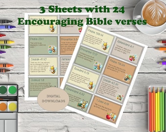 Encouraging Bible Verse sheet Bees INSTANT DOWNLOAD  Lunch Notes  Printable Lunch Box Notes for Kids school homeschool Christian Kids