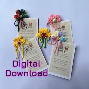 May include: A collection of handmade flower-shaped paper clips in various colors, including yellow, pink, and rainbow hues. Each clip is attached to a small card with the text "Just for you". The words "Digital Download" are also visible.